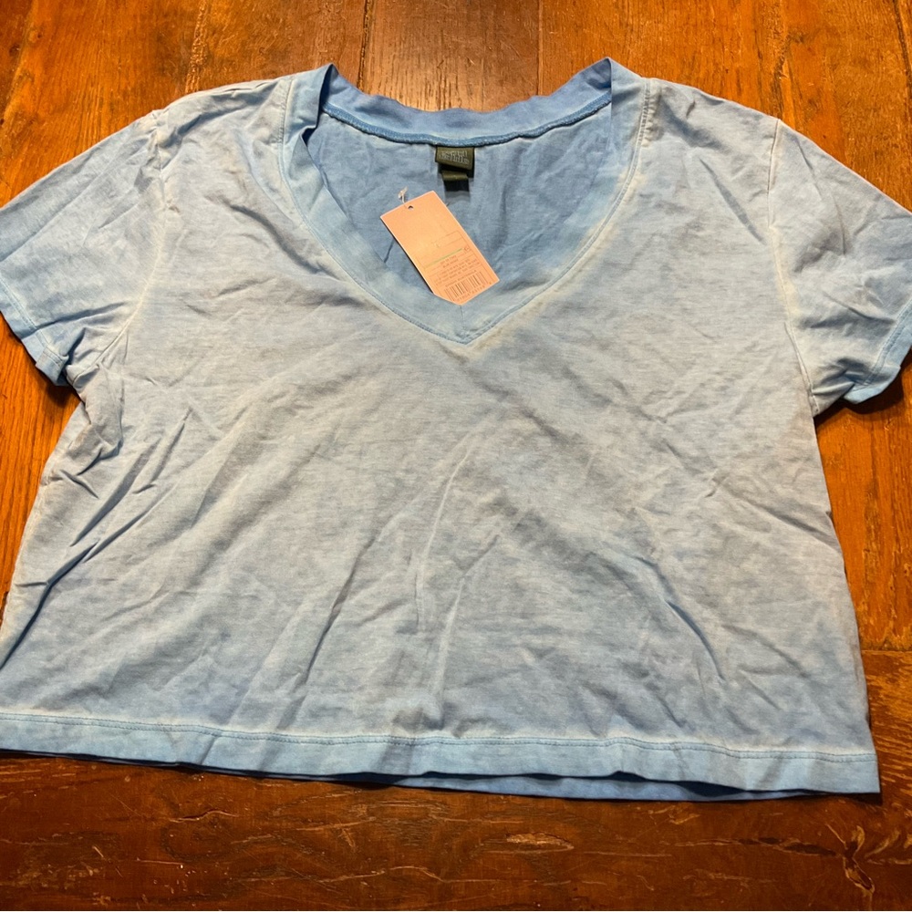 Wild Fable Medium Blue V Neck Boxy Loose Crop T Shirt Women Sz S NWT